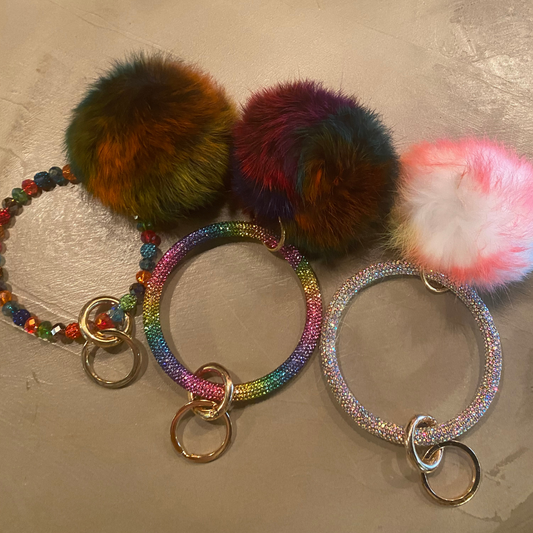 Fluffy Pom Pom Rhinestone Keychain