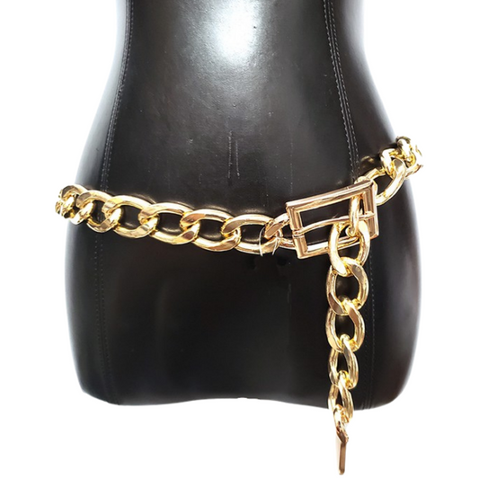 Large Chunky Gold Cuban Chain Belt with Buckle