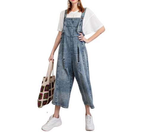 Washed Denim Oversized Overalls