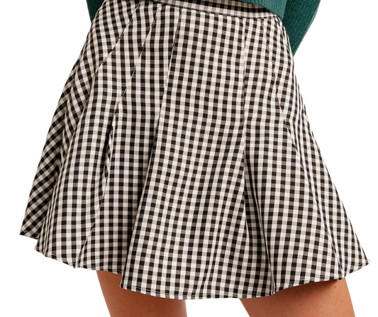 Black White Gingham Flare Mini Skirt