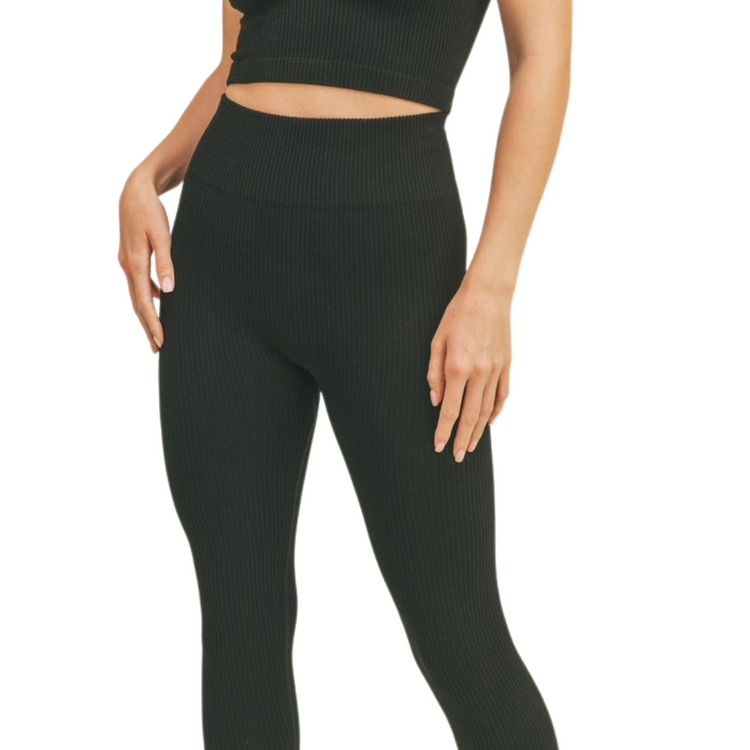 Black High Rise Tummy Control Ribbed Leggings