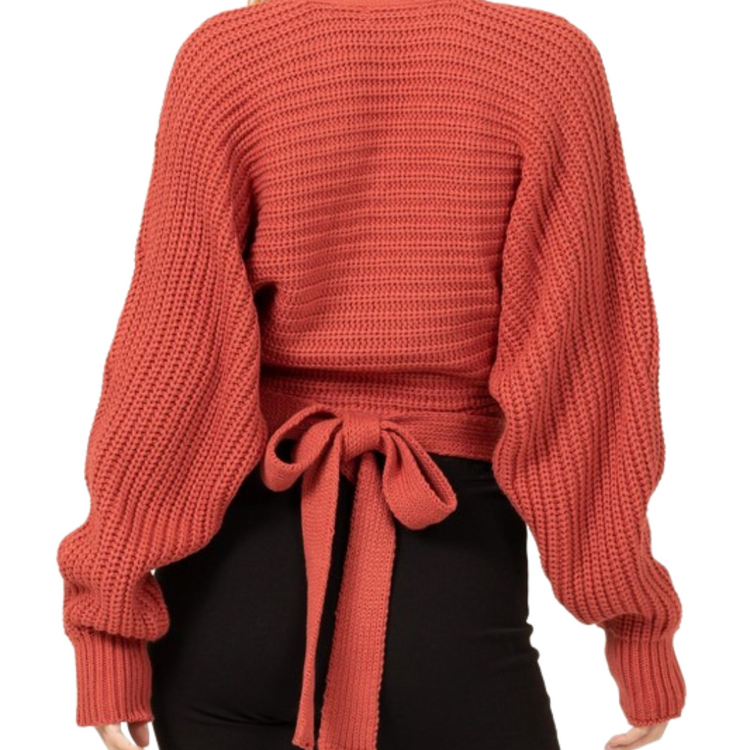 Cable Knit Baked Clay Wrap Long Dolman Sleeve Sweater