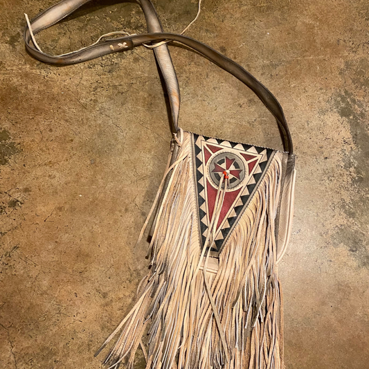 Native American Inspired Cream Leather w/ Fringe Shoulder/Crossbody Purse