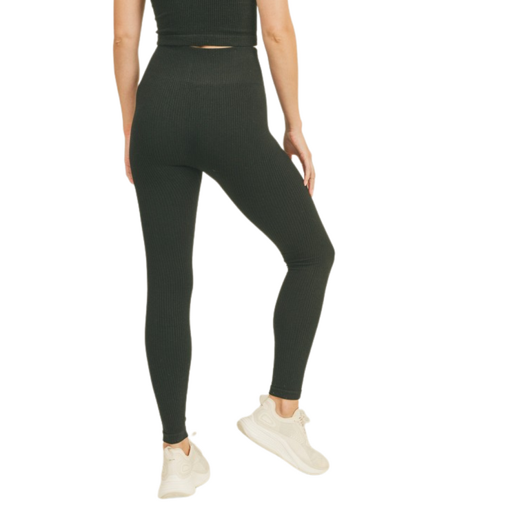 Black High Rise Tummy Control Ribbed Leggings