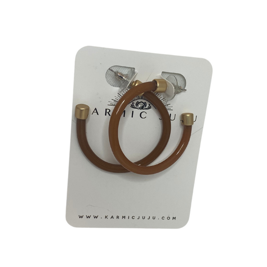 Brown Amber Resin Hoop Earrings