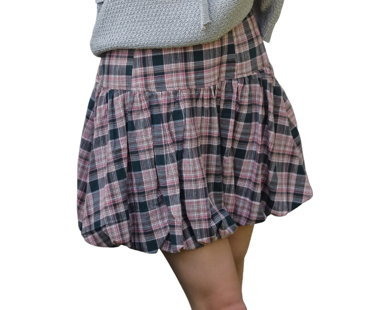 Puffy Bottom Plaid Mini Skirt