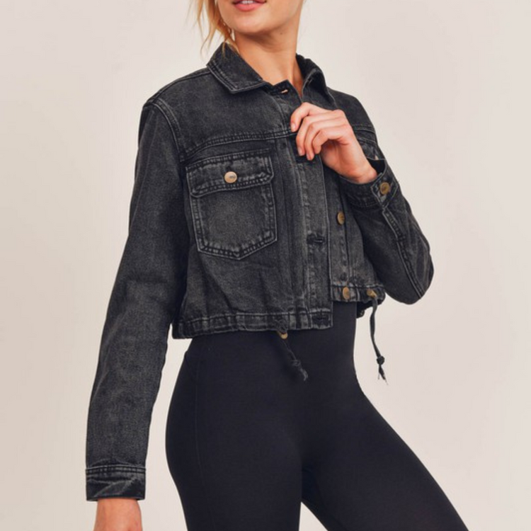 Crop Denim Drawstring Jacket