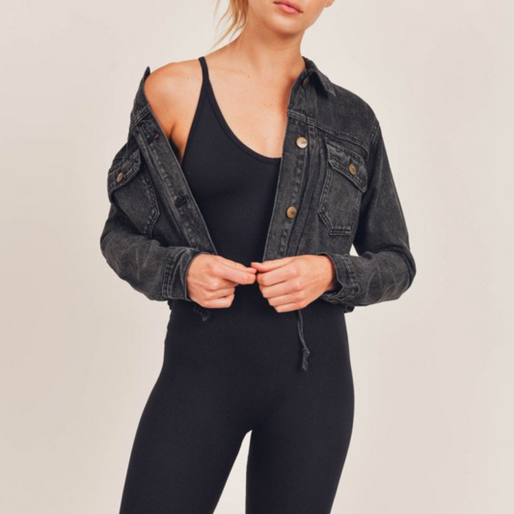 Crop Denim Drawstring Jacket