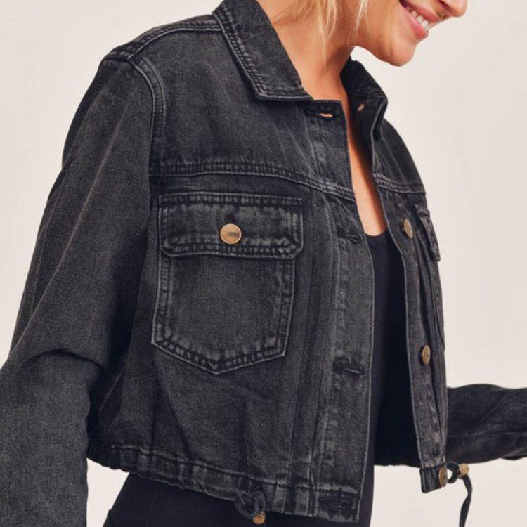 Crop Denim Drawstring Jacket