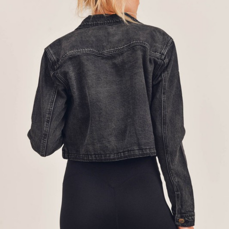 Crop Denim Drawstring Jacket