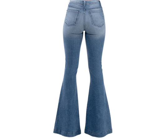 Ceros Medium Blue High Rise Stretch Flare Bell Bottom Jeans