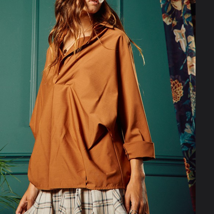 Camel High Low Button-up Oversized Shirt