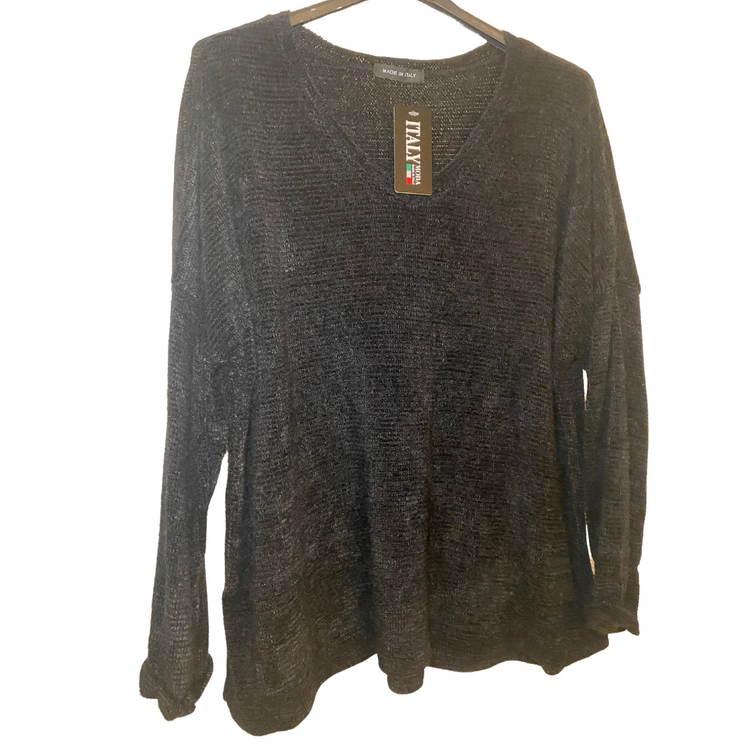 Italian Long Sleeve Black Chenille  Sweater