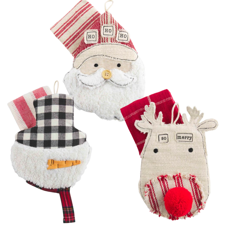 Mud Pie Snowman Santa Reindeer Pot Holder and Dish Towel Set