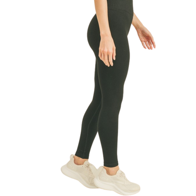 Black High Rise Tummy Control Ribbed Leggings