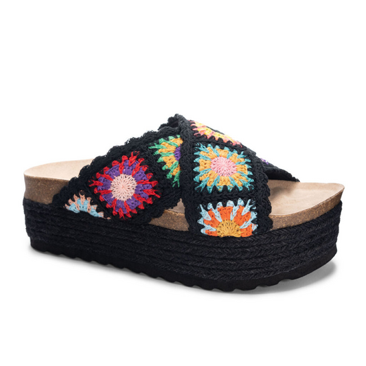 Chinese Laundry Plays Black Crochet Knit Espadrille Platform Sandal