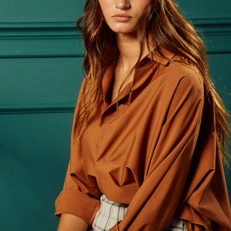 Camel High Low Button-up Oversized Shirt