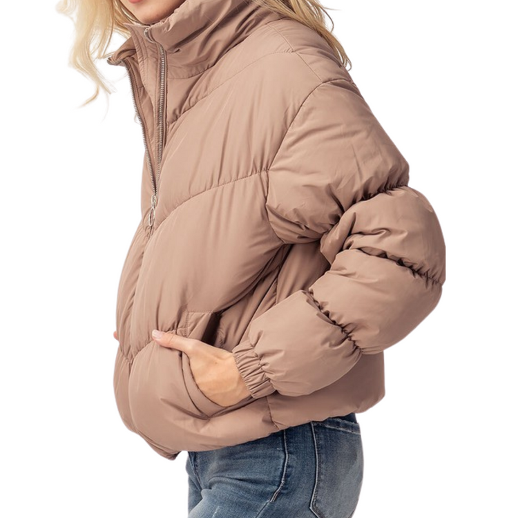 Quality ultra soft puffer jacket with channel stitched quilted design