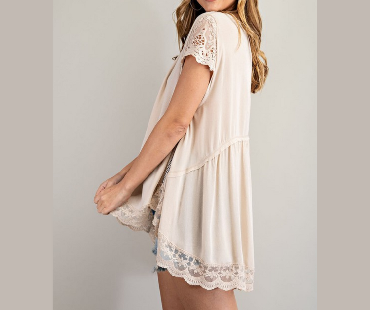 Loose Lace Detailed Rayon Gauze Tunic