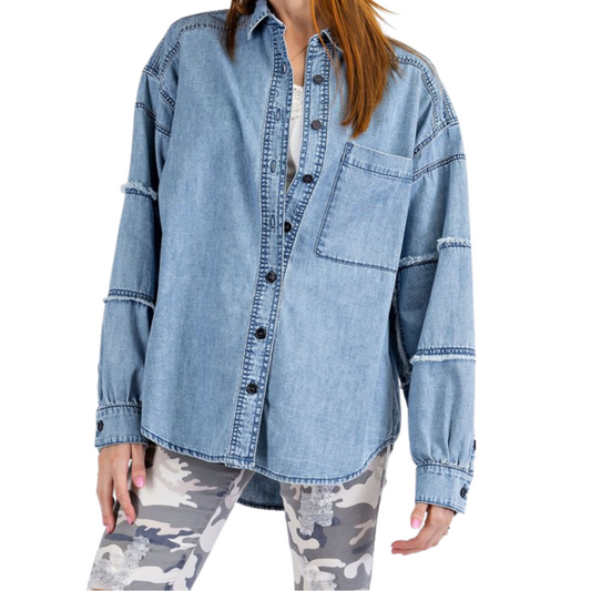 Button Down Denim Top with Patchwork