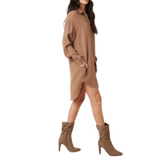 Long Sleeve Gauze Shirt Dress