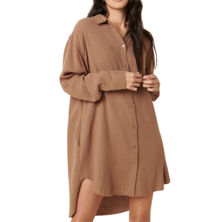 Long Sleeve Gauze Shirt Dress