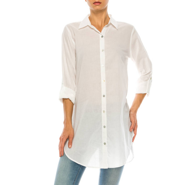 Classic White Button-Down Collard Shirt-Dress