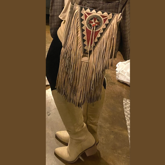 Native American Inspired Cream Leather w/ Fringe Shoulder/Crossbody Purse