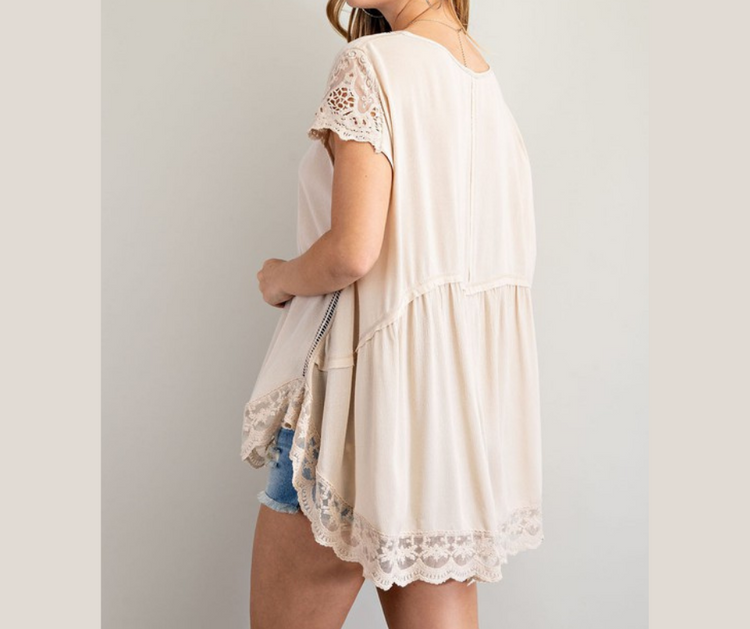 Loose Lace Detailed Rayon Gauze Tunic