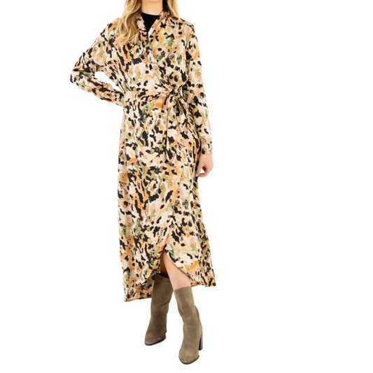 Satin Abstract Leopard Print Long Wrap Dress or Duster