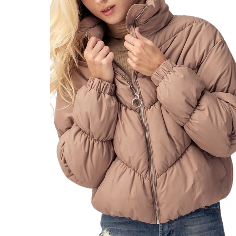 Quality ultra soft puffer jacket with channel stitched quilted design