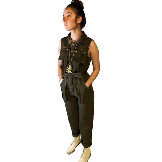 Sleeveless Olive Jumpsuit