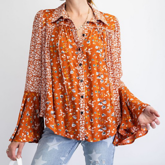 Long Sleeve Button Down Flowy Floral Top