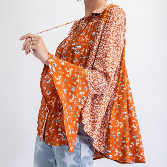 Long Sleeve Button Down Flowy Floral Top