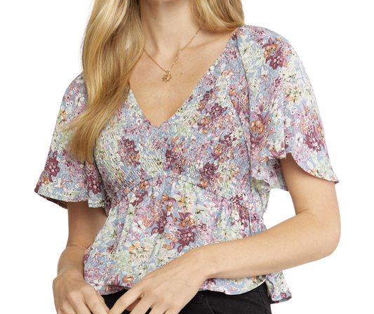 Floral V-Neck Peplum Cropped Top