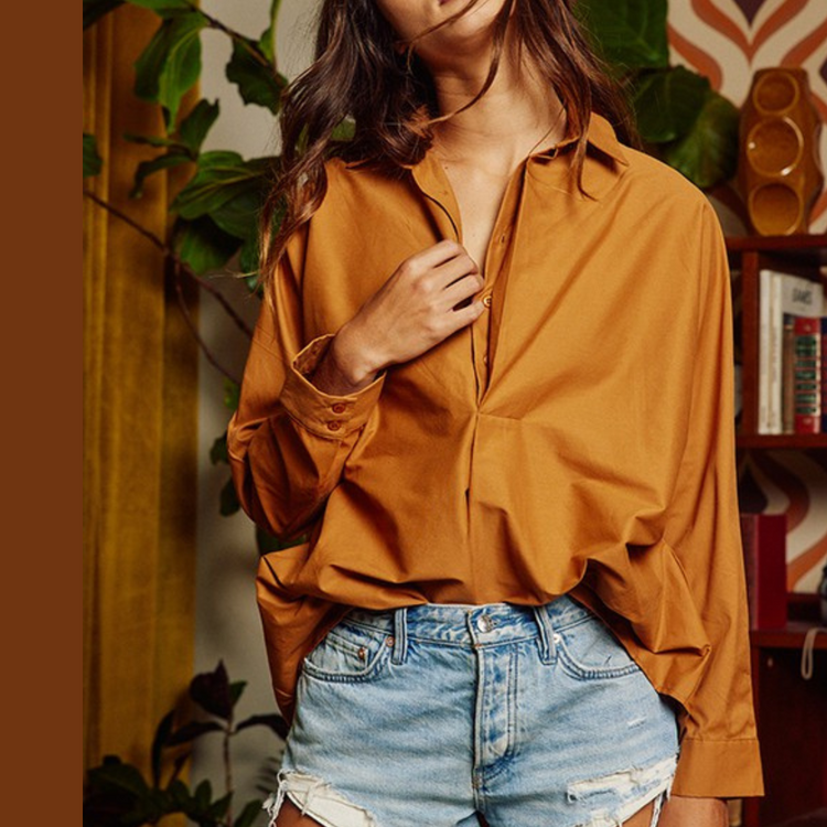 Camel High Low Button-up Oversized Shirt