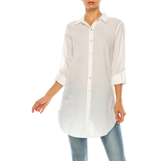 Classic White Button-Down Collard Shirt-Dress