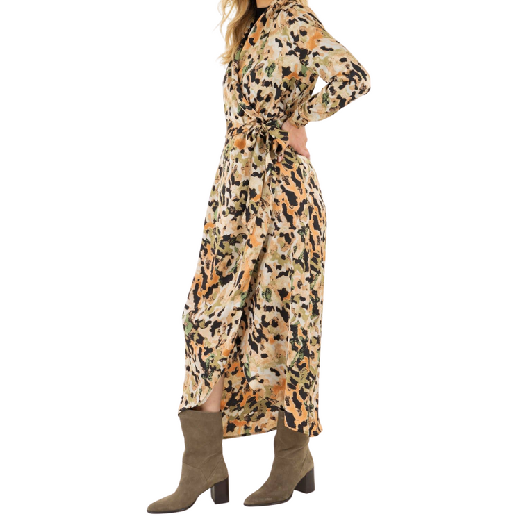 Satin Abstract Leopard Print Long Wrap Dress or Duster