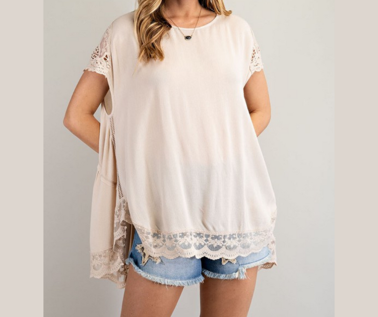 Loose Lace Detailed Rayon Gauze Tunic