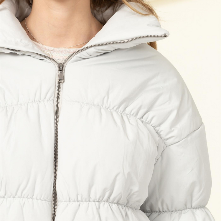 White Whip Cream Crop Puffer Jacket