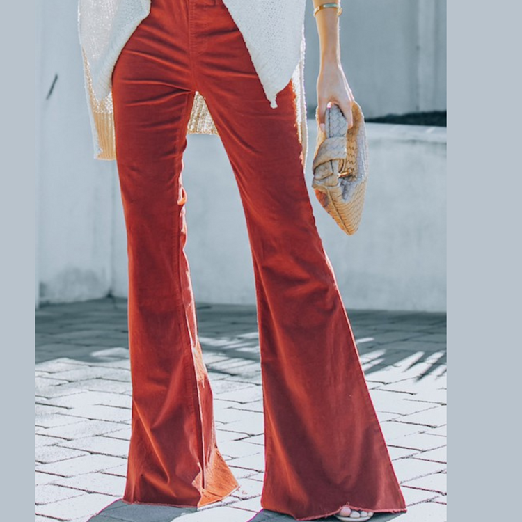 Burnt Orange Rust Corduroy Flare Bellbottom Pants