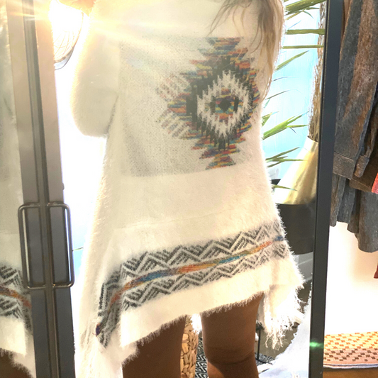 Multi-Colored Hi-Lo Southwest Aztec Sweater Vest Cardigan