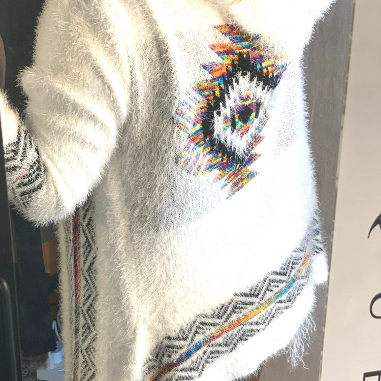 Multi-Colored Hi-Lo Southwest Aztec Sweater Vest Cardigan