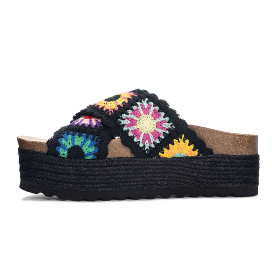 Chinese Laundry Plays Black Crochet Knit Espadrille Platform Sandal