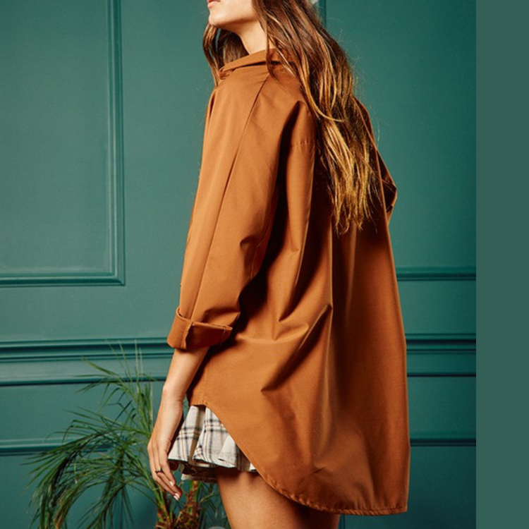 Camel High Low Button-up Oversized Shirt