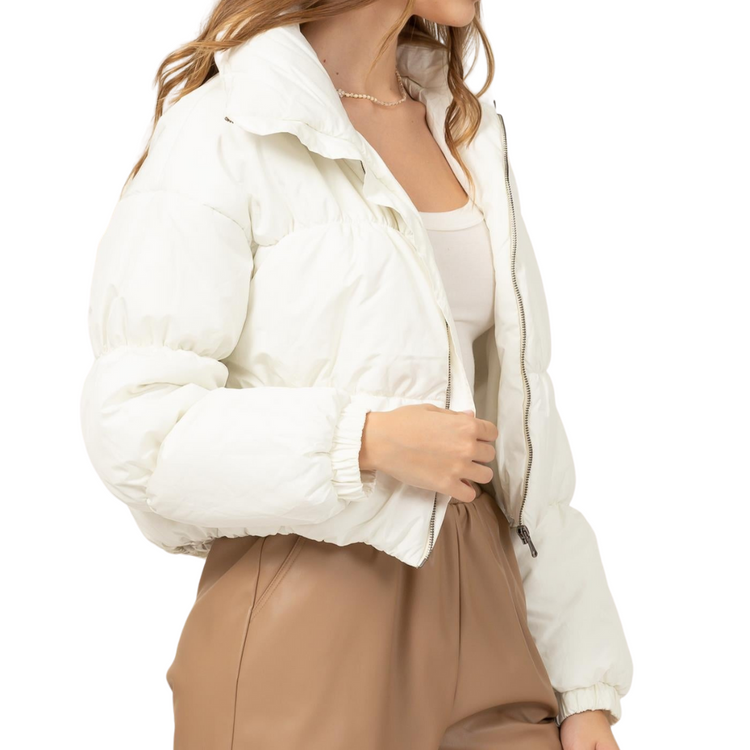 White Whip Cream Crop Puffer Jacket