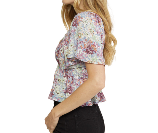 Floral V-Neck Peplum Cropped Top