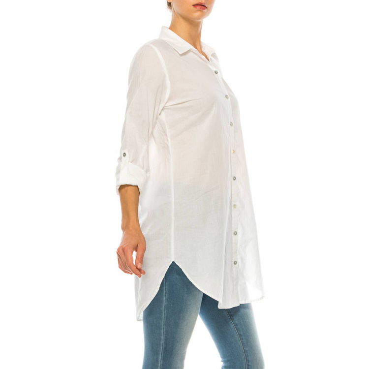 Classic White Button-Down Collard Shirt-Dress