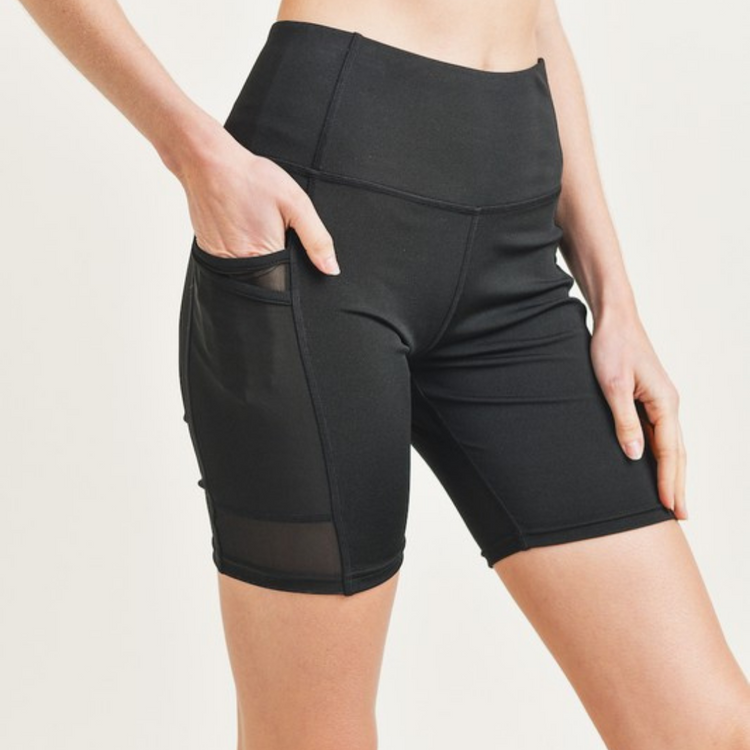 Double Pocket Biker Short with Sheer Mesh Inlay