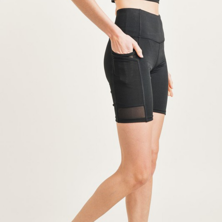 Double Pocket Biker Short with Sheer Mesh Inlay